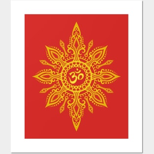 Intricate Golden Yoga Om Star Posters and Art